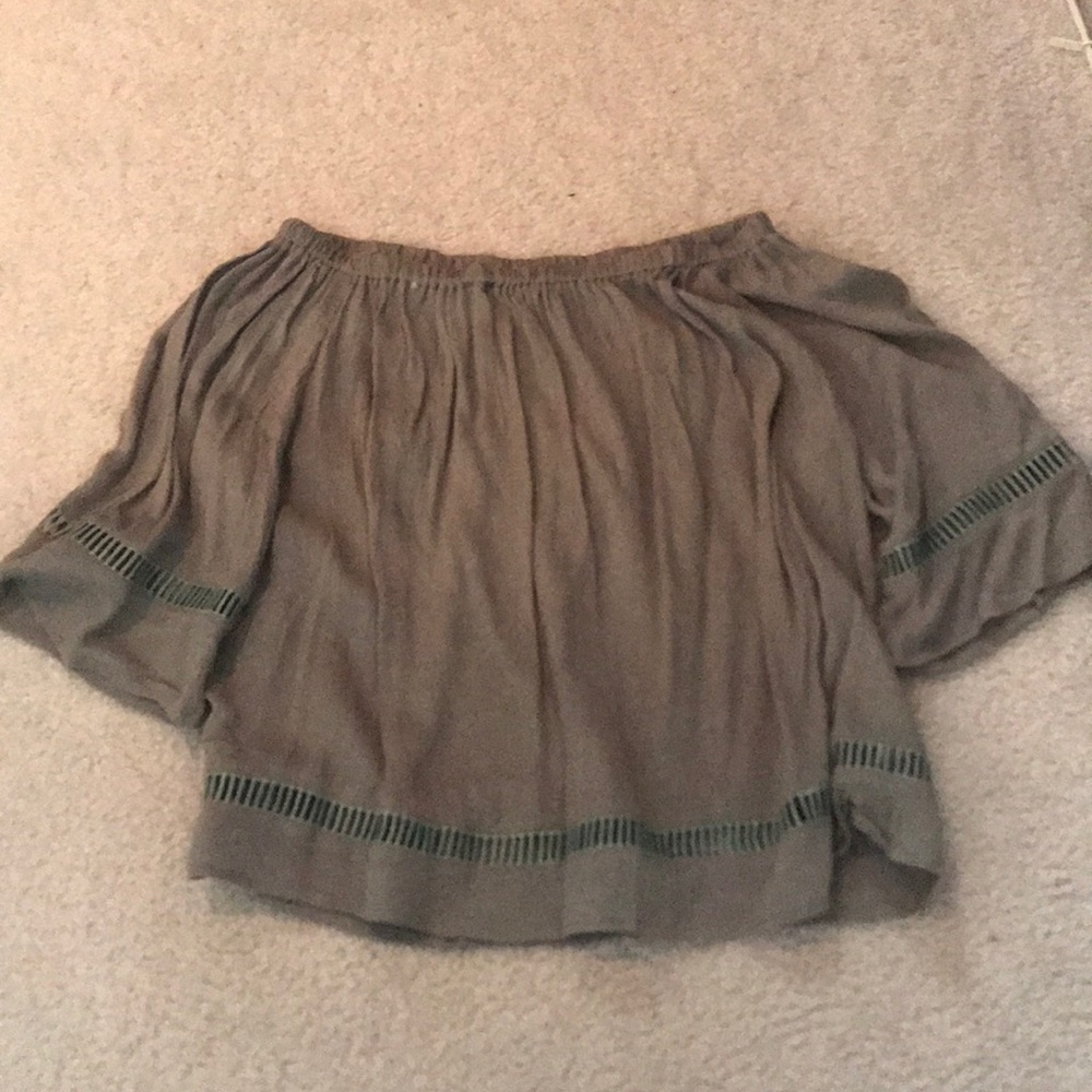 Off the shoulder olive green top